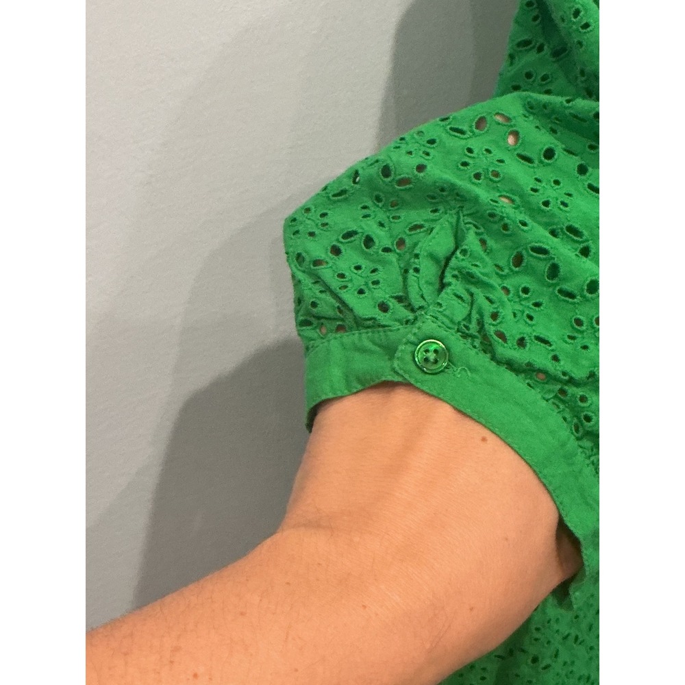 NEW Hobb Ellis Top Kelly Green Preppy Blouse Eyelet Summer Classic Cottage US 8 - Picture 9 of 13